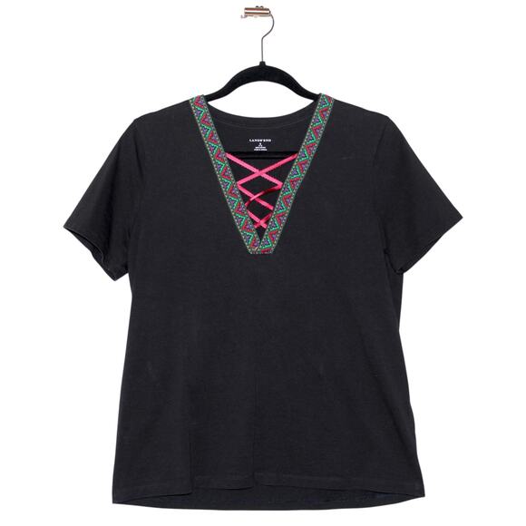 Lands' End Size Small Black Short Sleeve T-Shirt V-Neck - Picture 1 of 3